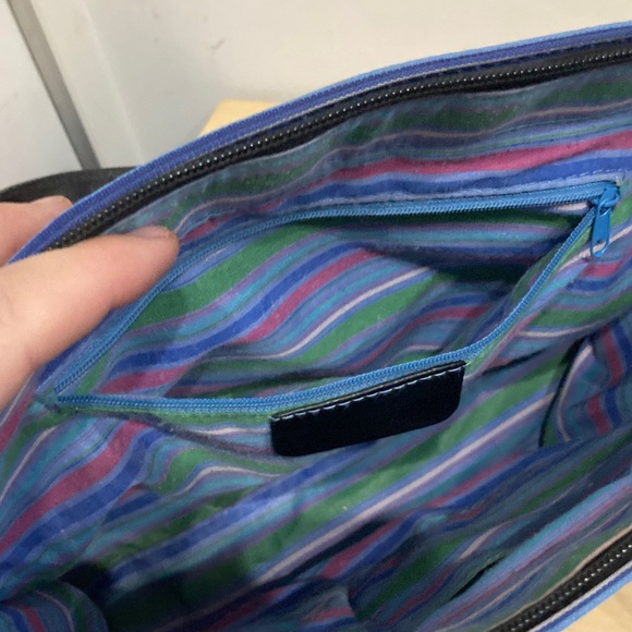 Vintage Y2K Kate Spade Blue and Brown Striped Handbag - Picture 5 of 9